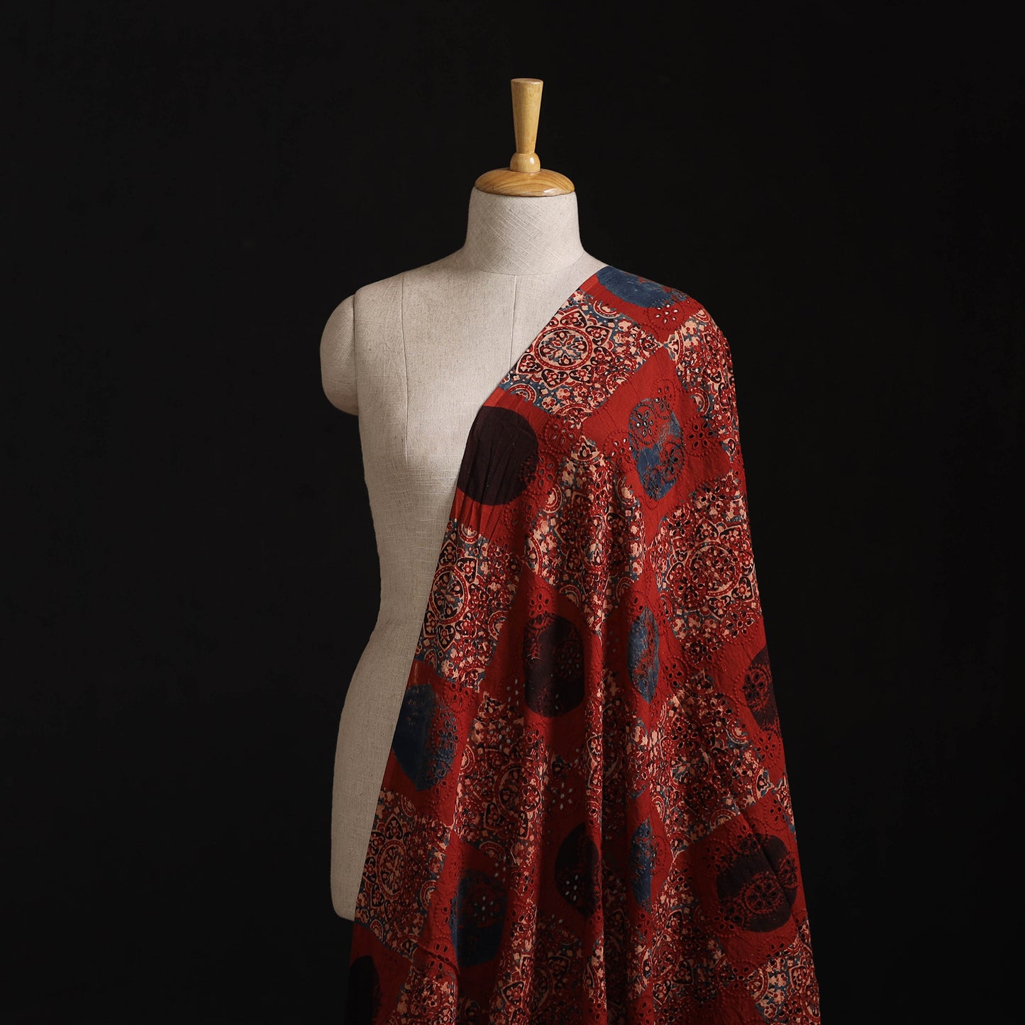 Natural Dyed Ajrakh Hand Block Print Cotton Hakoba Fabric 37