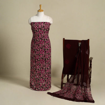 Pink 3pc Cotton Hand Batik Print Dress Material