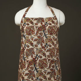 Beige Kalamkari Block Print Cotton Apron with Pocket