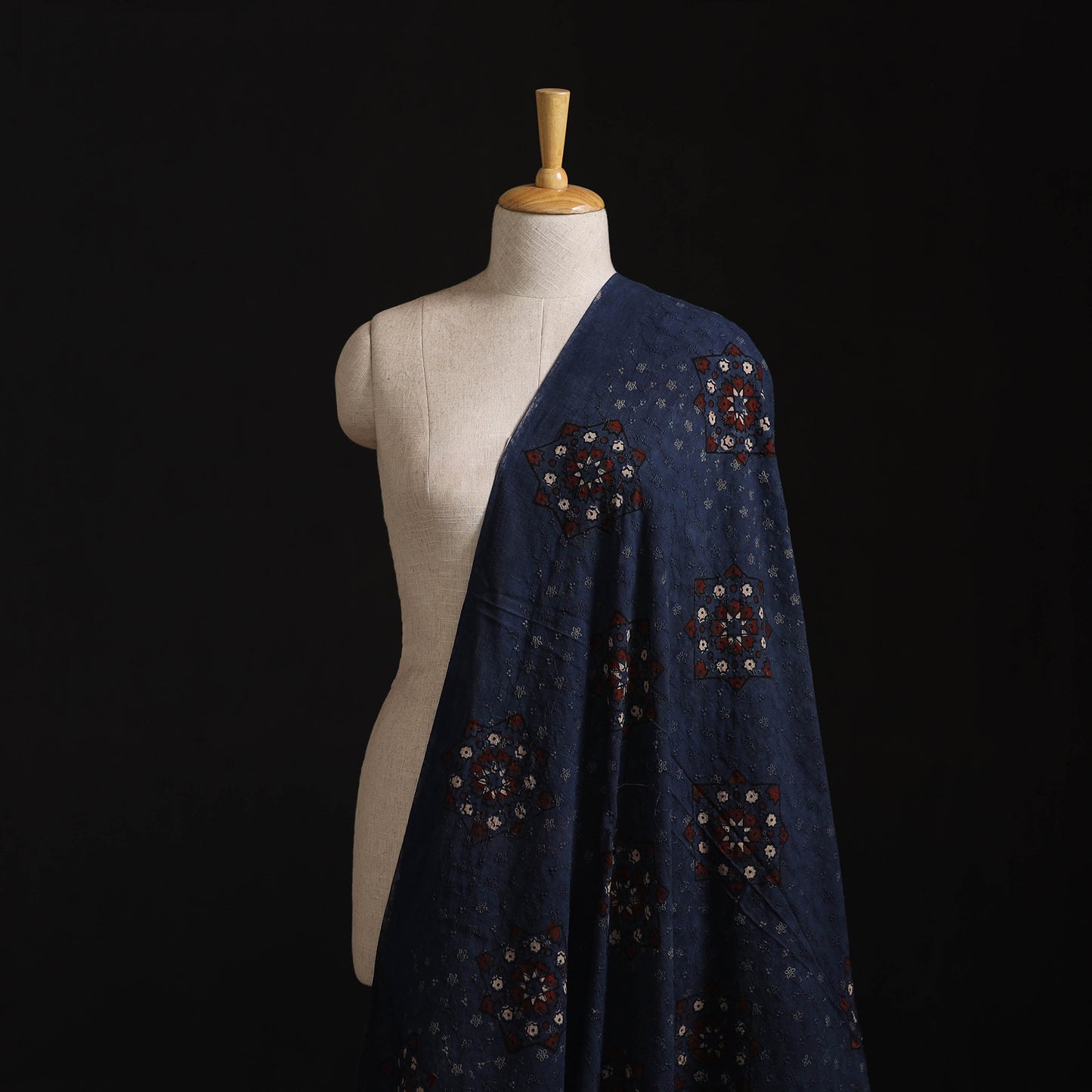 Natural Dyed Ajrakh Hand Block Print Cotton Hakoba Fabric 38
