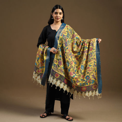 Pen Work Chanderi Silk Handpainted Kalamkari Dupatta