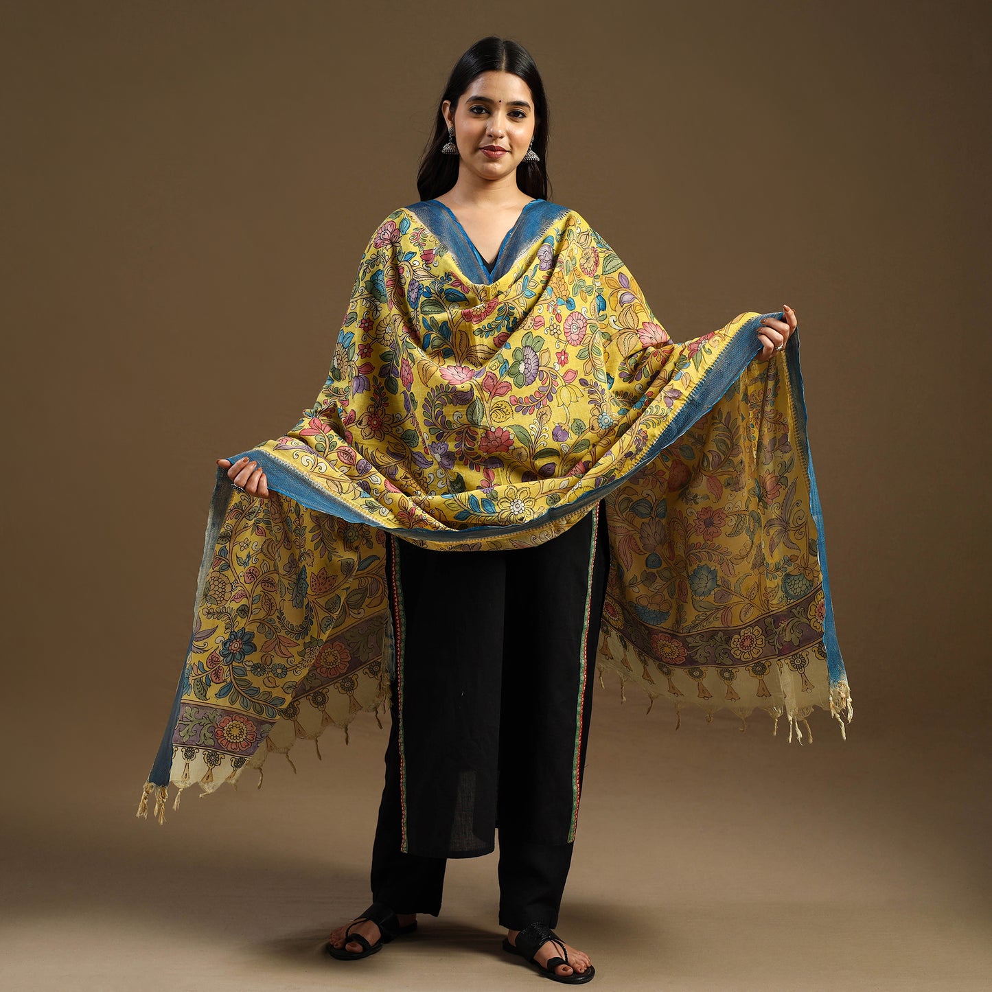 Pen Work Chanderi Silk Handpainted Kalamkari Dupatta