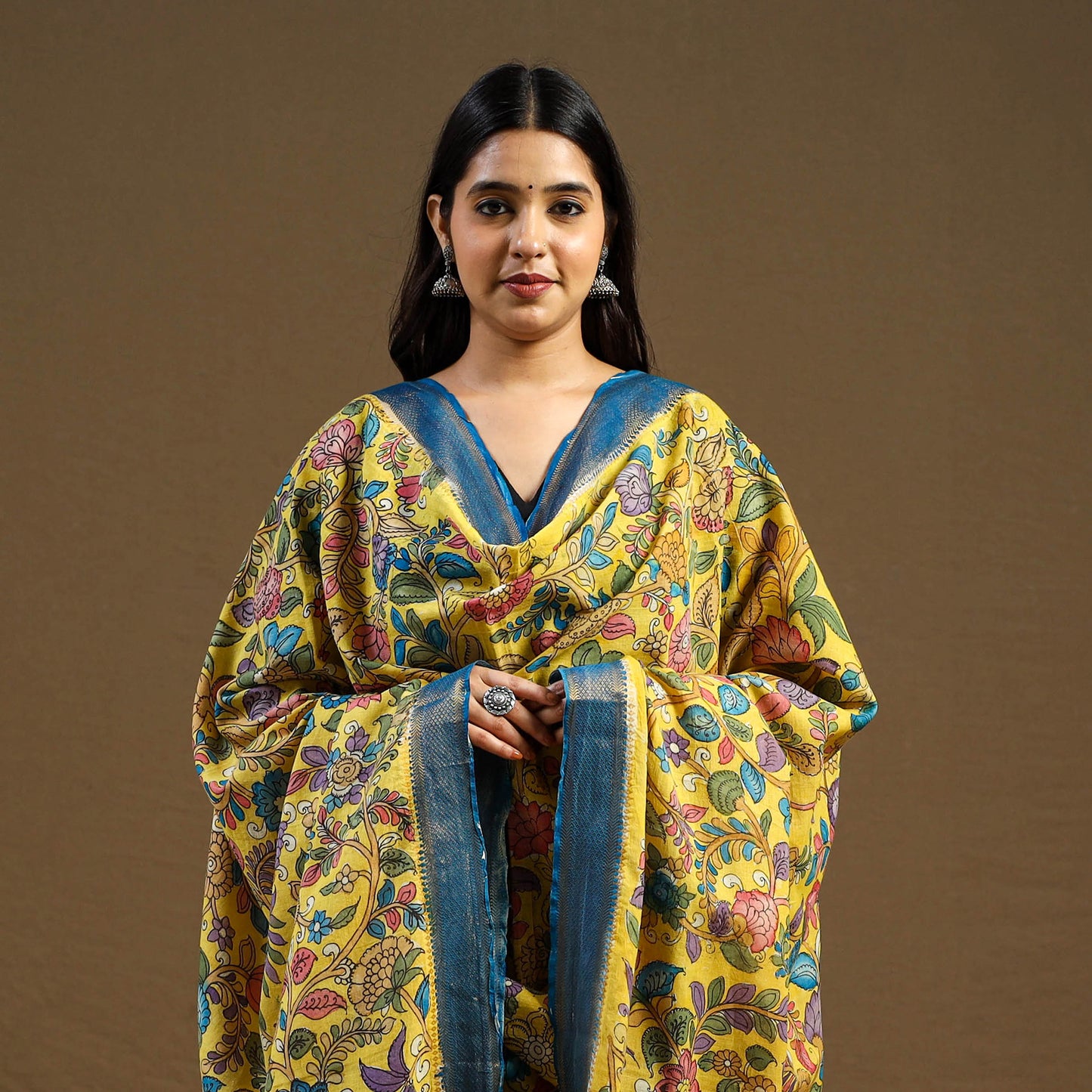 Pen Work Chanderi Silk Handpainted Kalamkari Dupatta