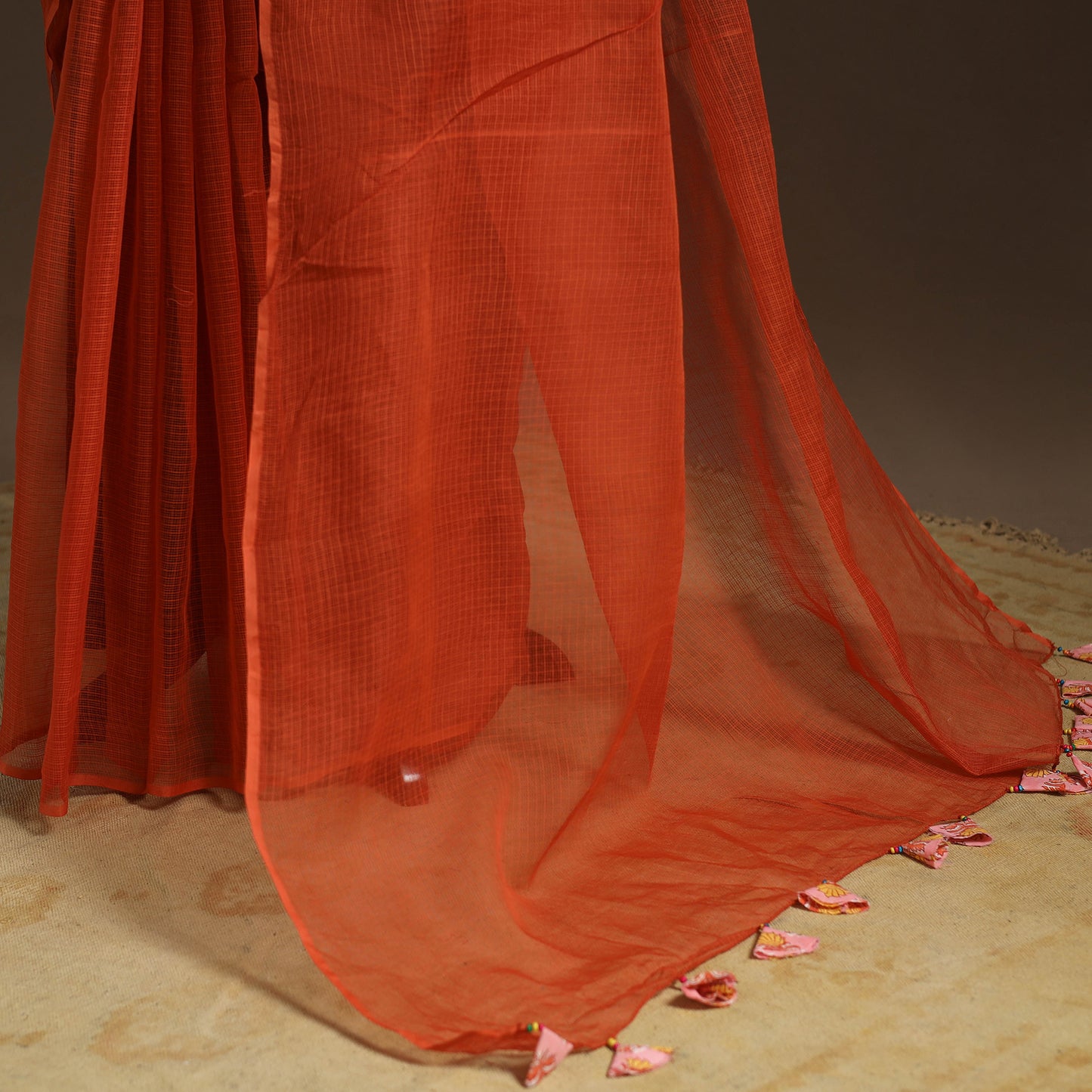 Orange Nazaakat Kota Doria Cotton Saree with Blouse and Jewellery