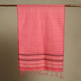Pink Handloom Cotton Srikakulam Jamdani Stole with Tassels