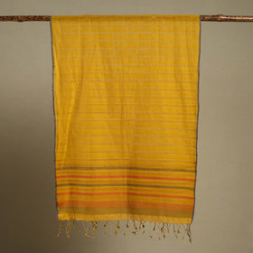 Yellow Handloom Cotton Srikakulam Jamdani Stole with Tassels