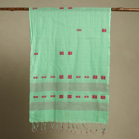Green Handloom Cotton Srikakulam Jamdani Stole with Tassels