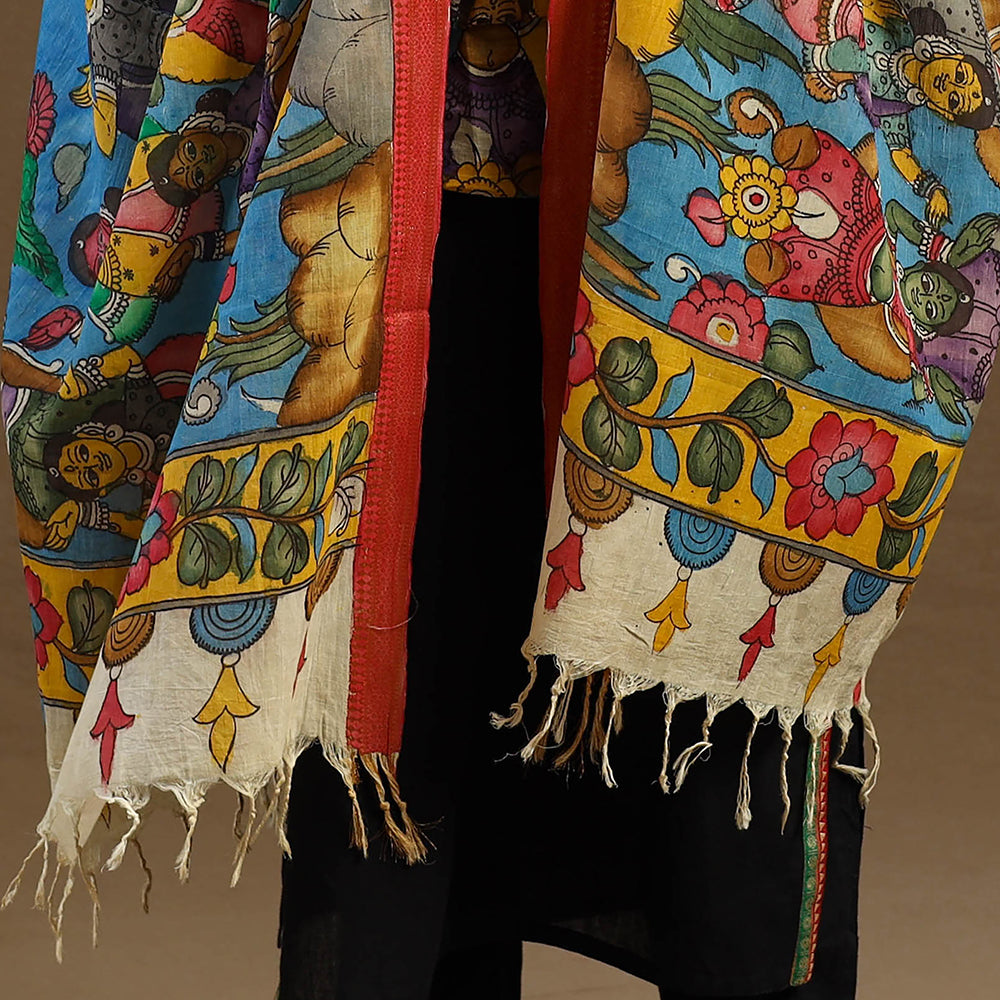 Pen Work Chanderi Silk Handpainted Kalamkari Dupatta