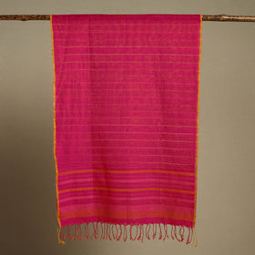 Pink Handloom Cotton Srikakulam Jamdani Stole with Tassels