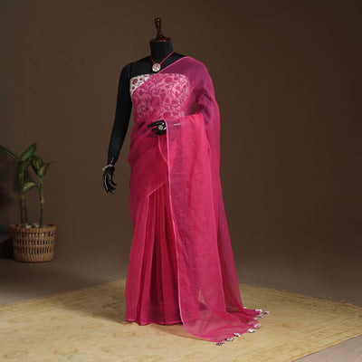 Pink Nazaakat Kota Doria Cotton Saree with Blouse and Jewellery
