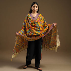 Orange Pen Work Chanderi Silk Handpainted Kalamkari Dupatta