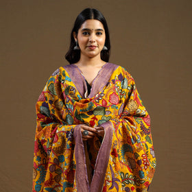 Orange Pen Work Chanderi Silk Handpainted Kalamkari Dupatta