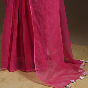 Pink Nazaakat Kota Doria Cotton Saree with Blouse and Jewellery