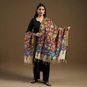 Brown - pen work chanderi silk handpainted kalamkari