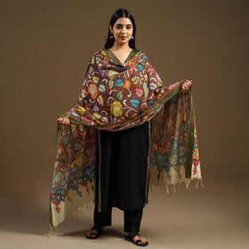 Brown - pen work chanderi silk handpainted kalamkari