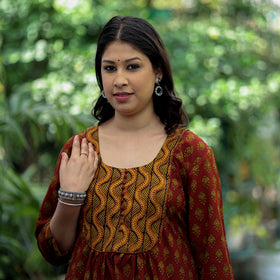 Buy Block Print Cotton A-Line Bagh Kurta For Women
