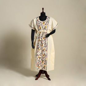 Beige - bengal kantha hand embroidery cotton kaftan (long)