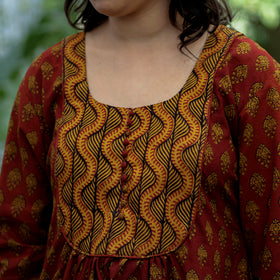 Buy Block Print Cotton A-Line Bagh Kurta For Women