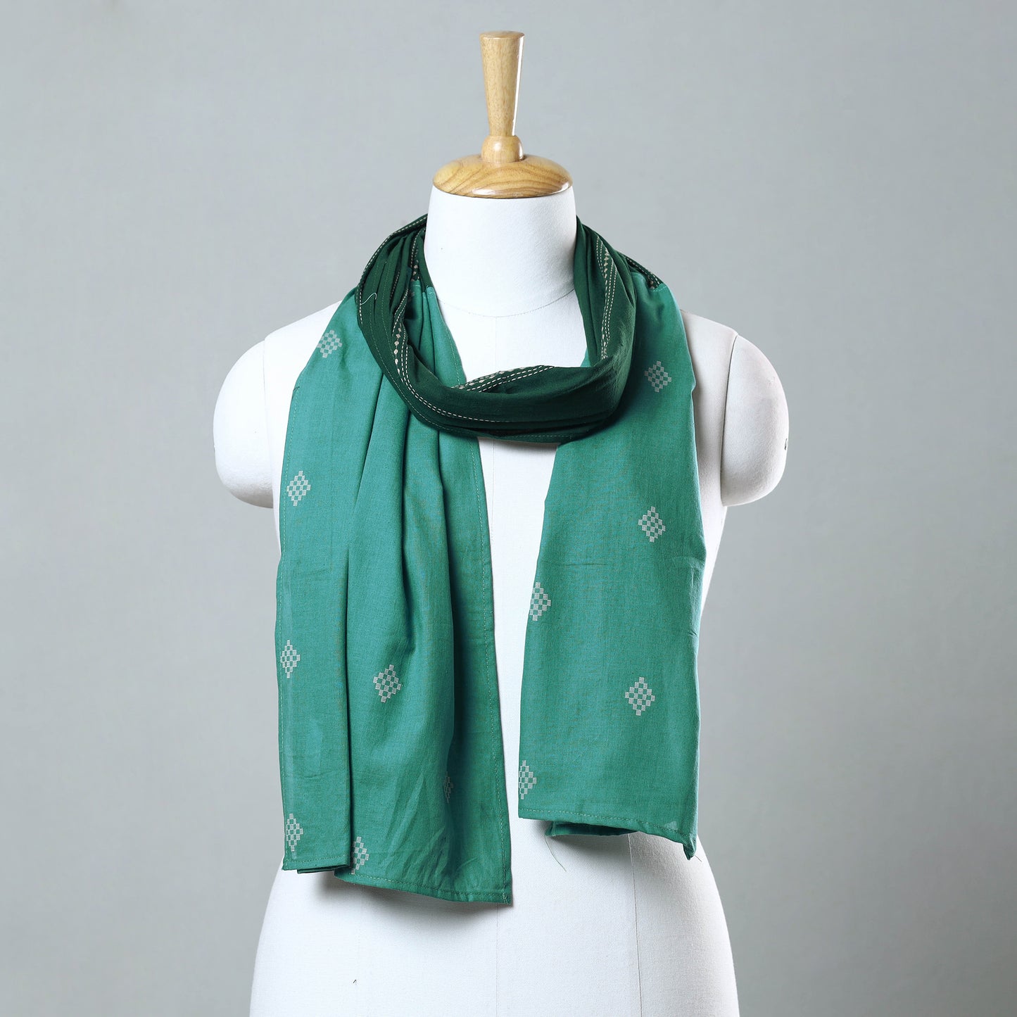 Green - Jacquard Patchwork Cotton Stole 16