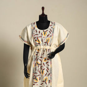Beige - bengal kantha hand embroidery cotton kaftan (long)