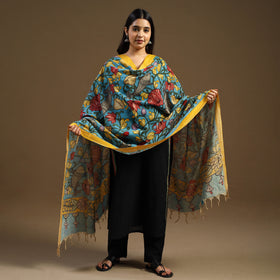 Blue - pen work chanderi silk handpainted kalamkari dupatta