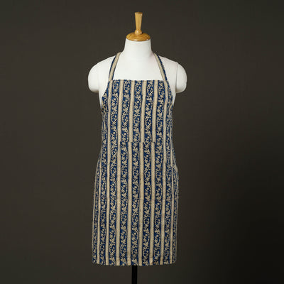 Blue - kalamkari cotton apron with pocket 59 - handcrafted