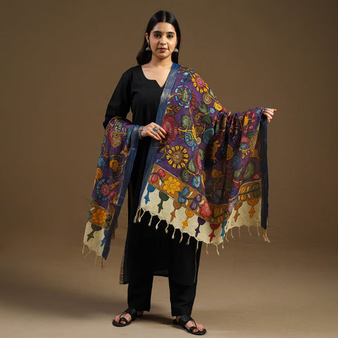 Purple - pen work chanderi silk handpainted kalamkari