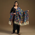 Blue Pen Work Chanderi Silk Handpainted Kalamkari Dupatta