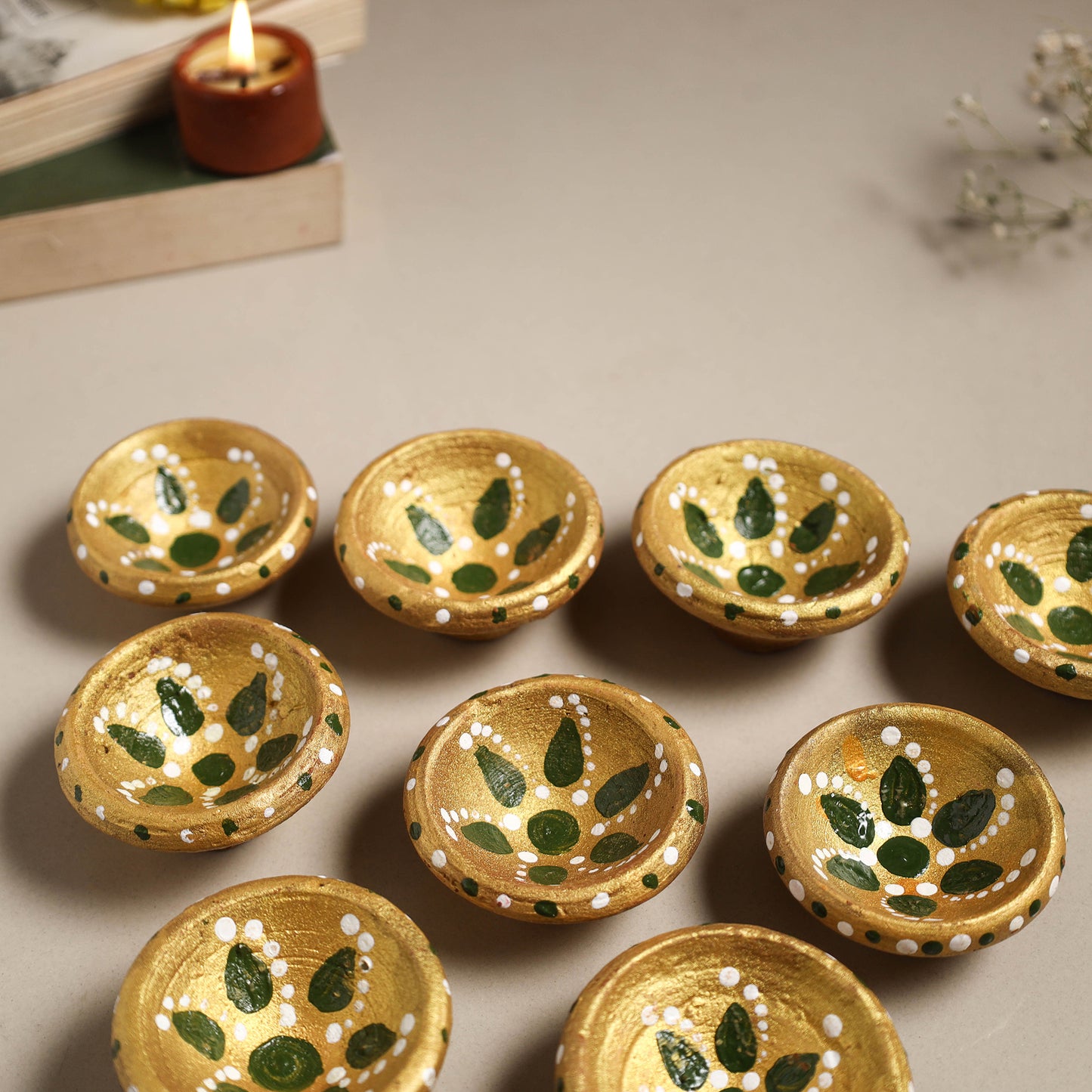 Decorative handpainted clay diya (set of 10) 05