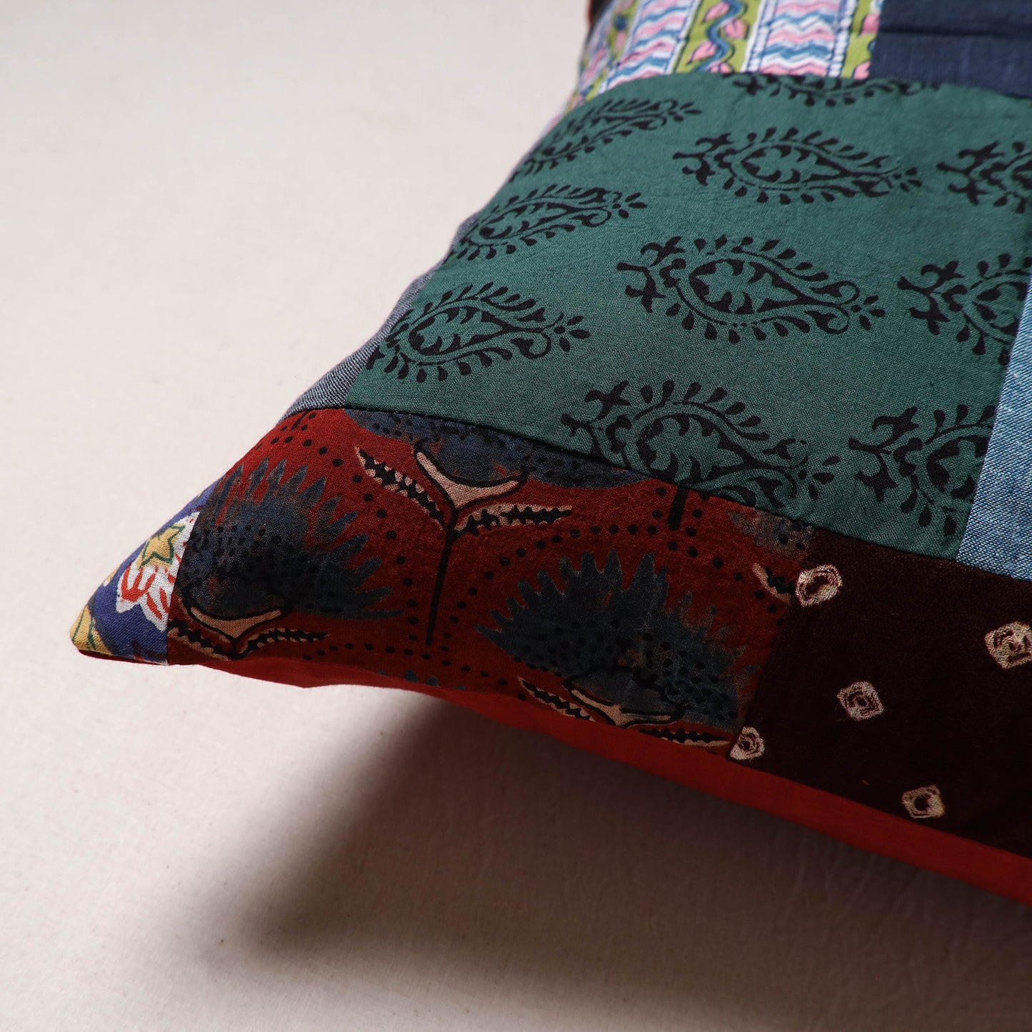 Handcrafted Patchwork Cushion Cover (16 x 16 in) 11