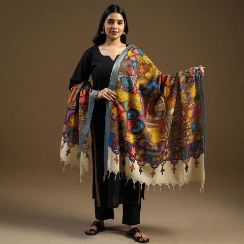 Pen Work Chanderi Silk Handpainted Kalamkari Dupatta