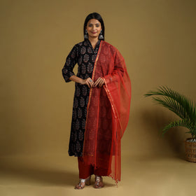 Buy Block Print Cotton Ajrakh Kurta Set with Dupatta 