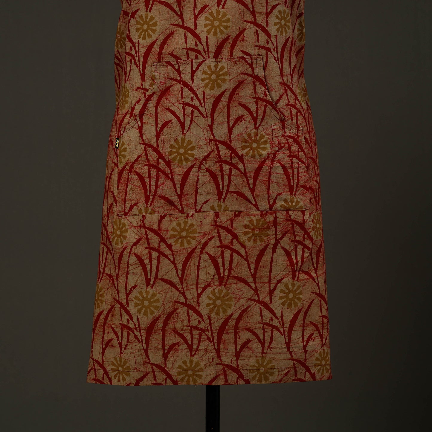  Red Hand Batik Print Cotton Apron with Pocket