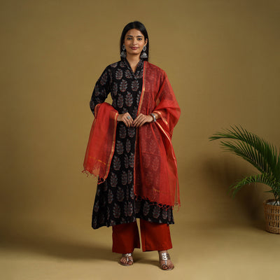 Buy Block Print Cotton Ajrakh Kurta Set with Dupatta 