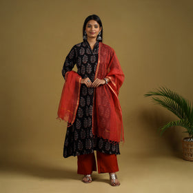 Buy Block Print Cotton Ajrakh Kurta Set with Dupatta 