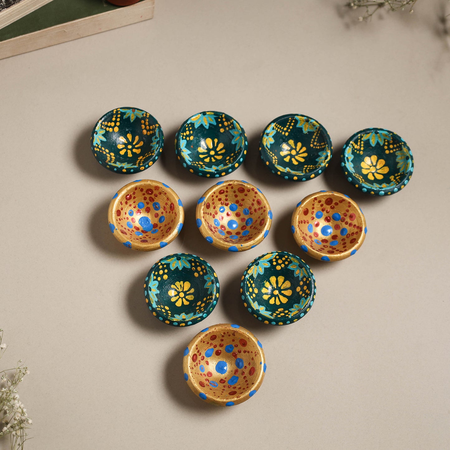 Decorative handpainted clay diya (set of 10) 29