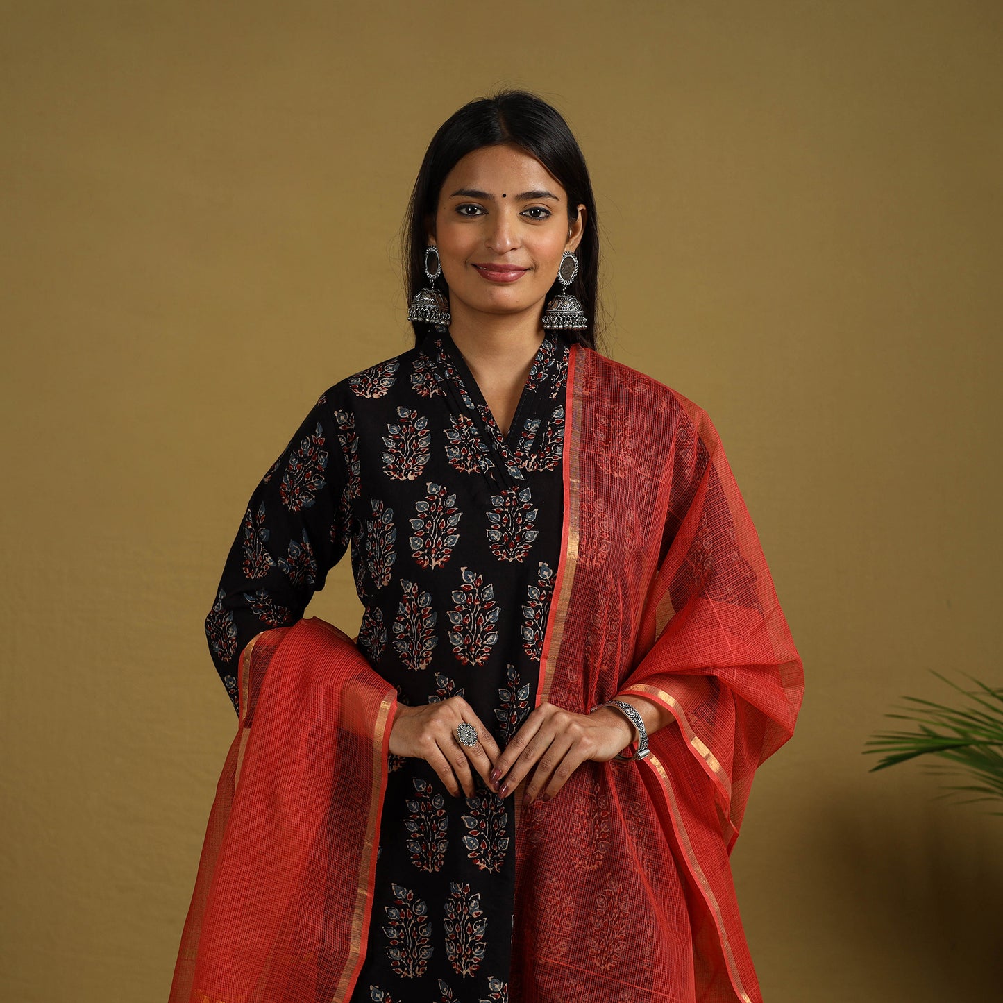 Buy Block Print Cotton Ajrakh Kurta Set with Dupatta 