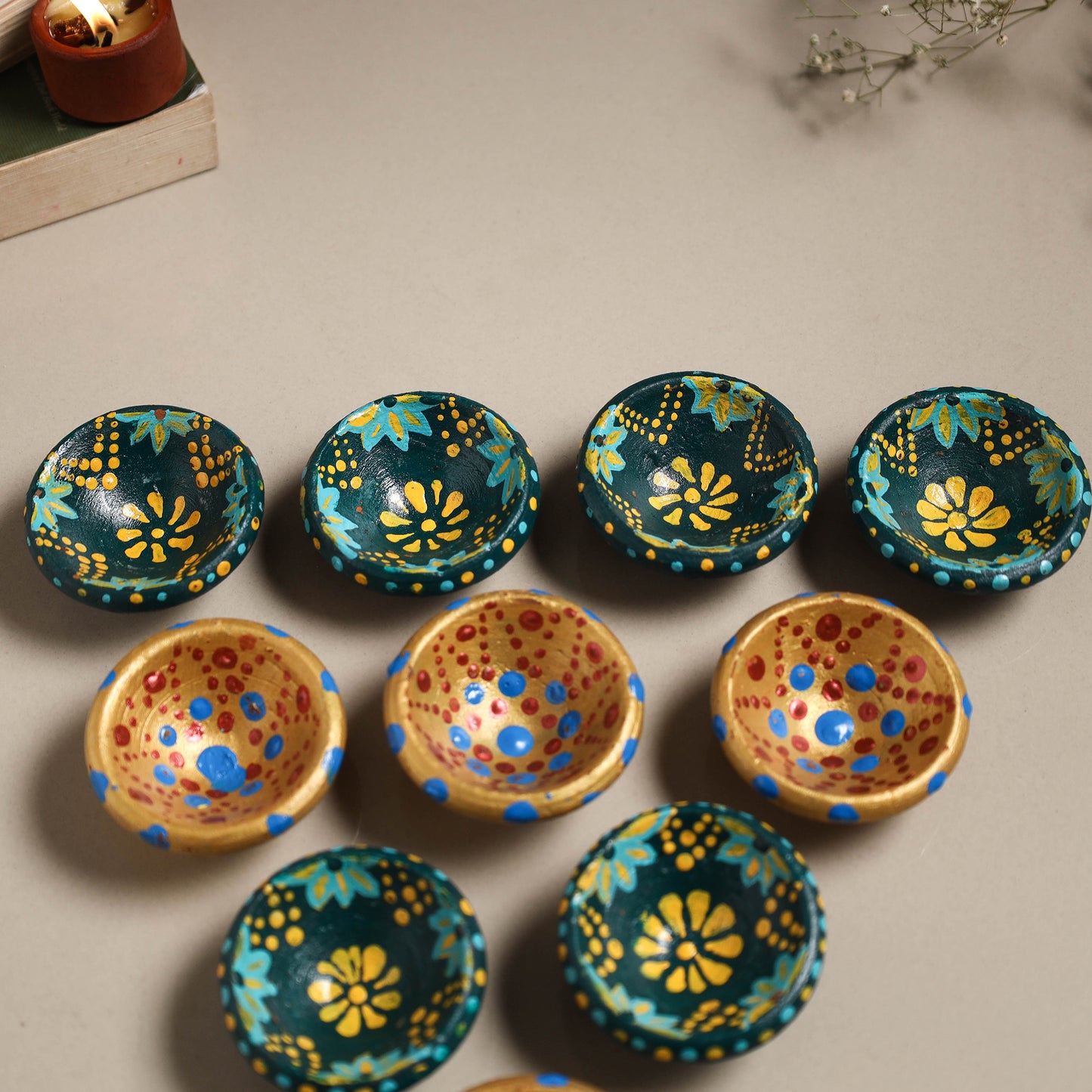 Decorative handpainted clay diya (set of 10) 29