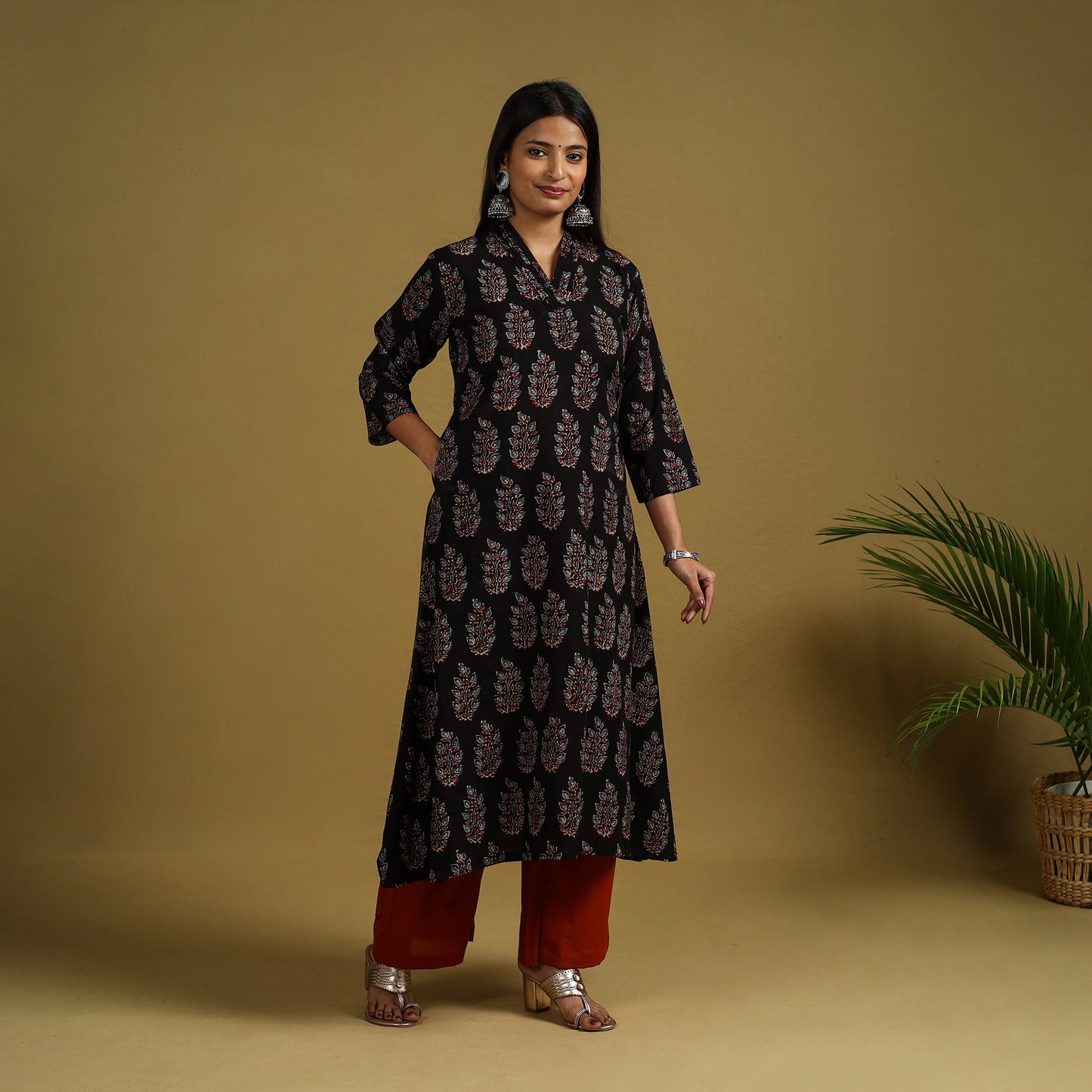 Buy Block Print Cotton Ajrakh Kurta Set with Dupatta 