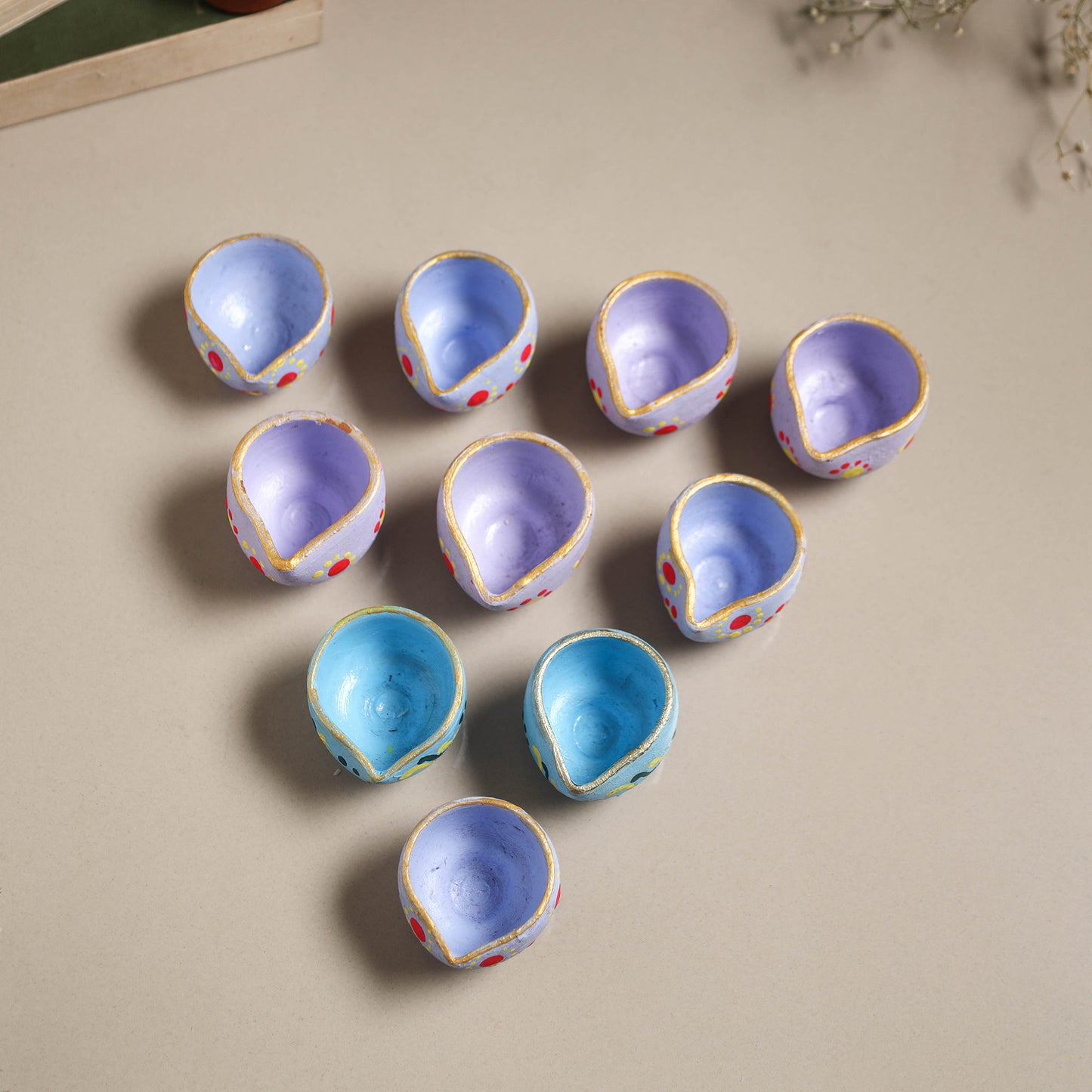 Decorative handpainted clay diya (set of 10) 30