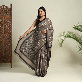 Buy Brown Bindaas Art Natural Dyed Cotton Block Print Saree