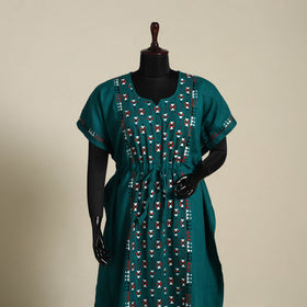 Green Bengal Kantha Hand Embroidery Cotton Kaftan (Long) 