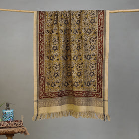 Yellow - Handloom Cotton Natural Dyed Block Print Pedana Kalamkari Towel 01