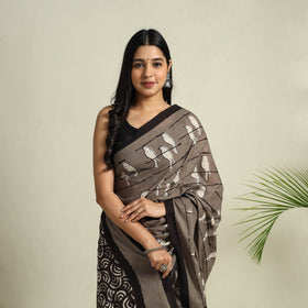 Buy Brown Bindaas Art Natural Dyed Cotton Block Print Saree