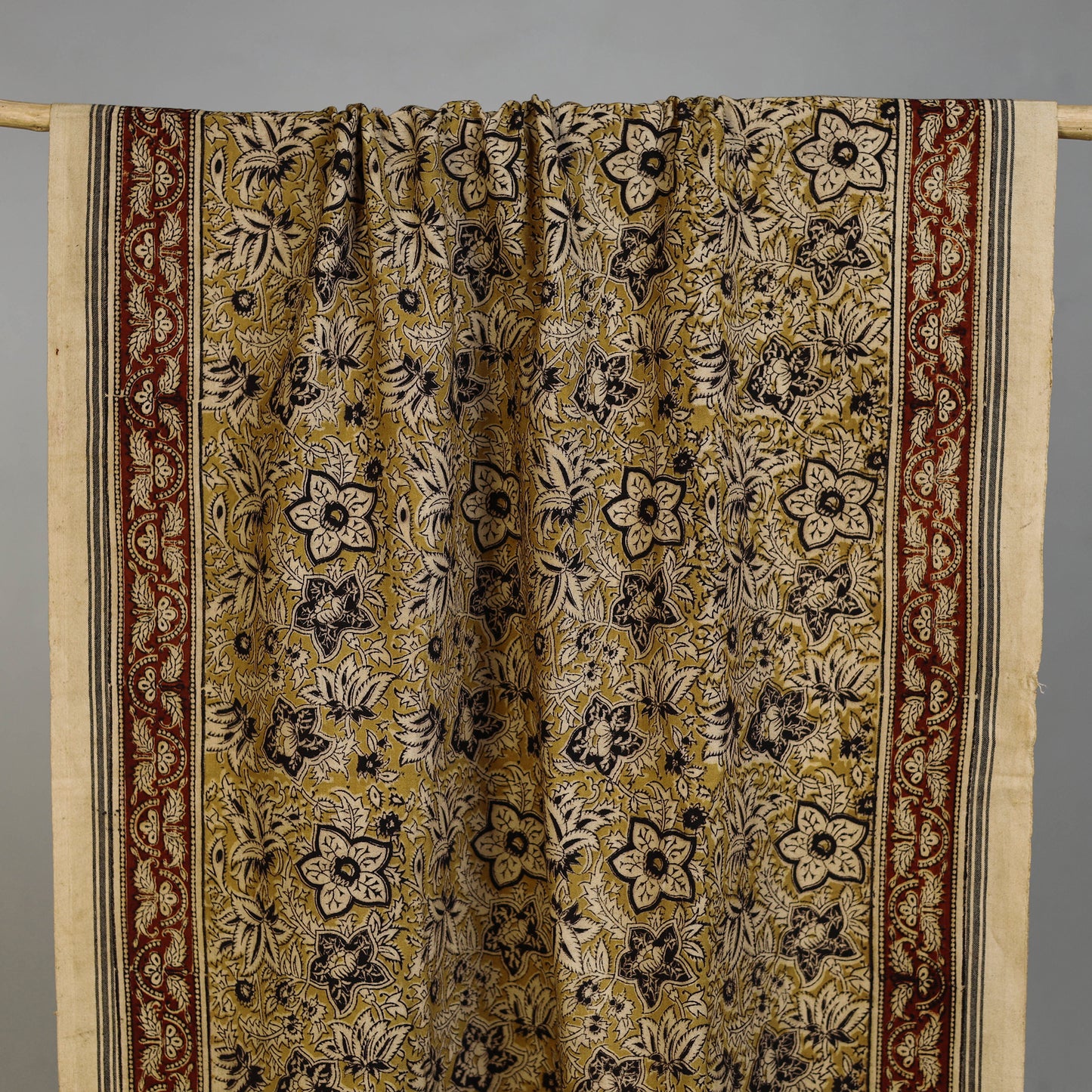 Yellow - Handloom Cotton Natural Dyed Block Print Pedana Kalamkari Towel 01