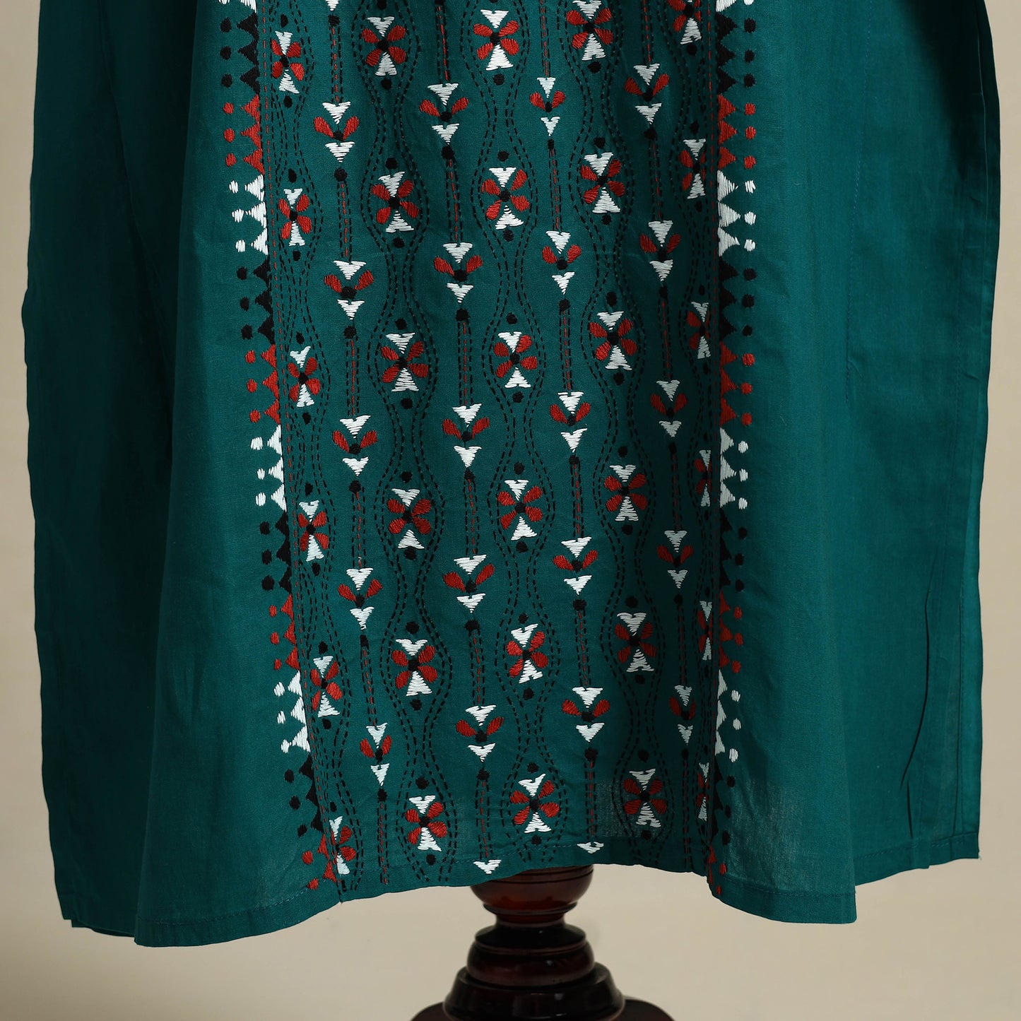 Green Bengal Kantha Hand Embroidery Cotton Kaftan (Long) 