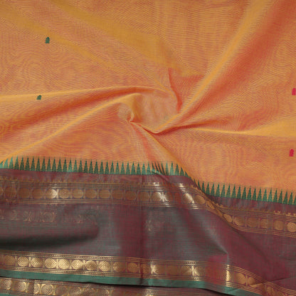 Orange - Kanchipuram Cotton Buti Fabric with Zari Border