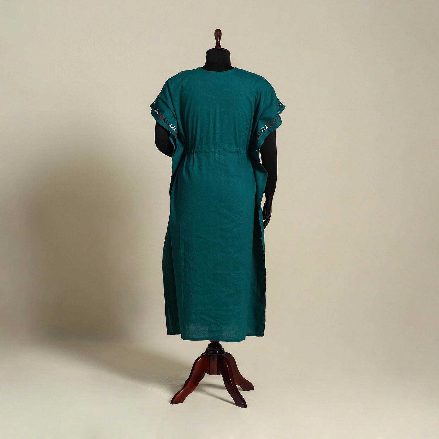 Green Bengal Kantha Hand Embroidery Cotton Kaftan (Long) 