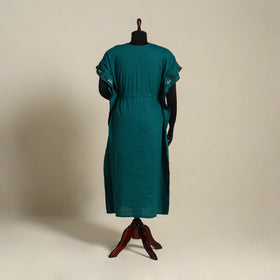 Green Bengal Kantha Hand Embroidery Cotton Kaftan (Long) 