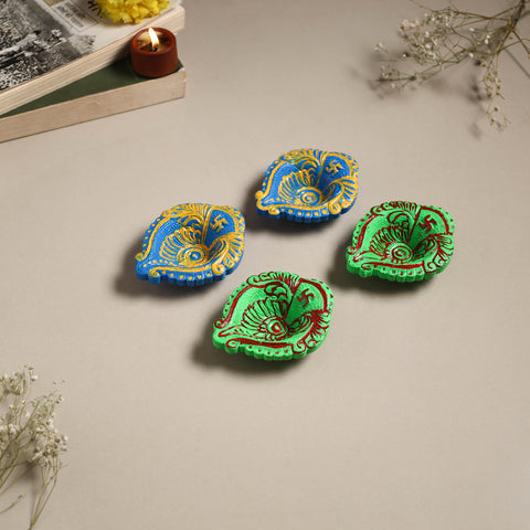 Decorative handpainted clay diya (set of 4) 31 - handcrafted